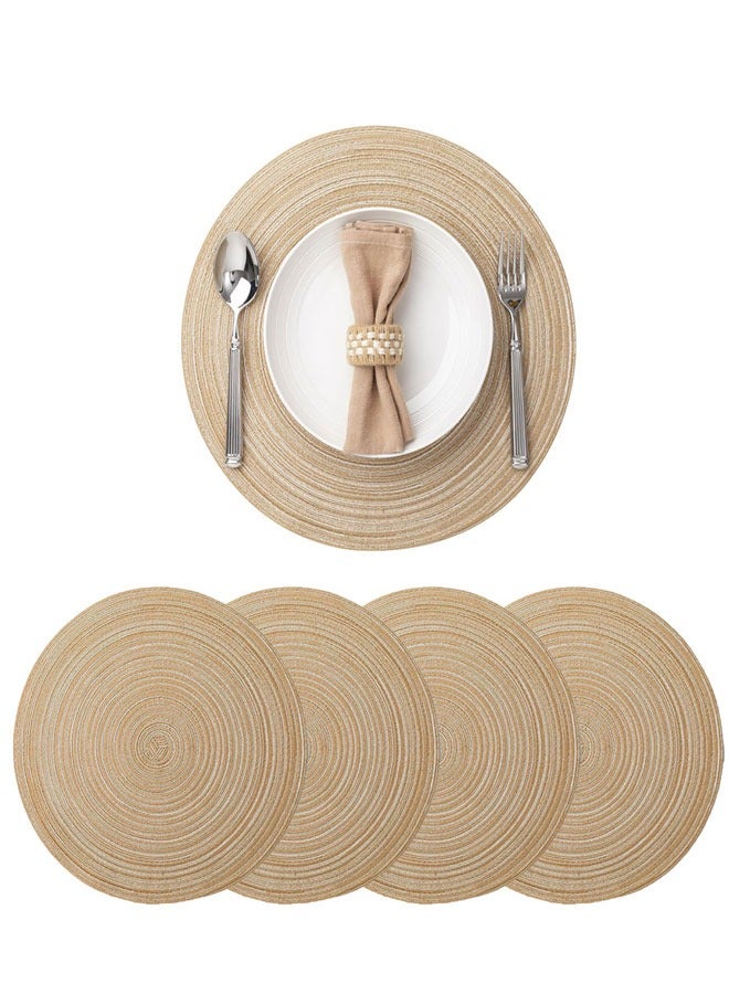 HAWAWA 36cm Round Braided Placemats Set of 4 Non Slip Washable Heat Resistant Table Mats Woven Place Mats for Kitchen Dining Table Party Decoration(Beige) - Image 1