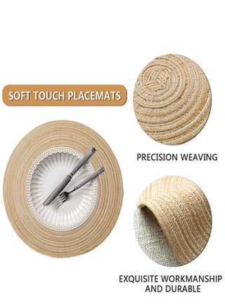 36cm Round Braided Placemats Set of 4 Non Slip Washable Heat Resistant Table Mats Woven Place Mats for Kitchen Dining Table Party Decoration(Beige) - view 2