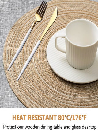 36cm Round Braided Placemats Set of 4 Non Slip Washable Heat Resistant Table Mats Woven Place Mats for Kitchen Dining Table Party Decoration(Beige) - view 3