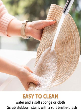36cm Round Braided Placemats Set of 4 Non Slip Washable Heat Resistant Table Mats Woven Place Mats for Kitchen Dining Table Party Decoration(Beige) - view 4
