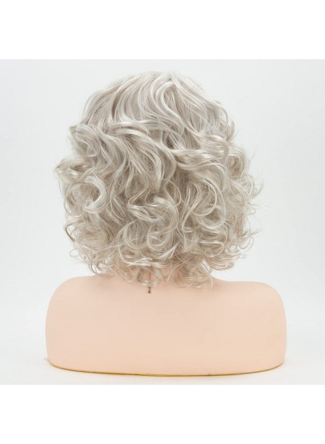 RENERSHOW Chin Length Grey Curly Wigs For White Women Short Gray Mixed Little Light Brown Wavy Bob Wig Natural Women Synthetic Wig With Bangs Easywear Daily Hairstyle - Image 4