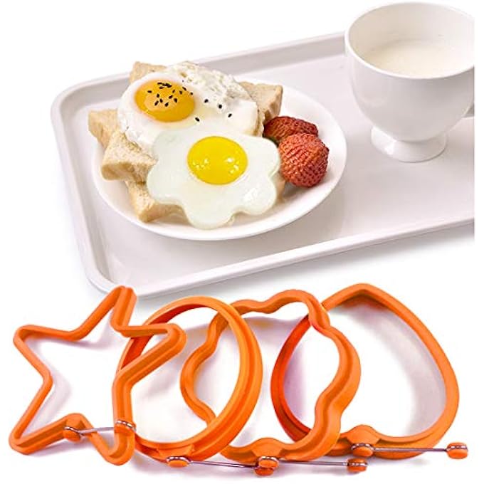 Kalevel Set Of 4 Egg Ring Silicone Pancake Fried Egg Cooking Rings For Griddle Cooking Easy To Clean Orange - Image 1