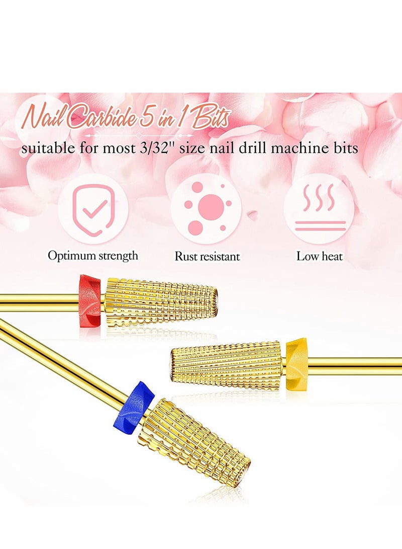 Excefore Carbide Nail Drill Bit Use for both Left to Right Handed, 3/32 Inch Nail Bit for Fast Remove Acrylic Gel Nail 3 Pieces Nail Carbide 5 in 1 Bit Multi-function Tapered Shaping Nail Drill - Image 4