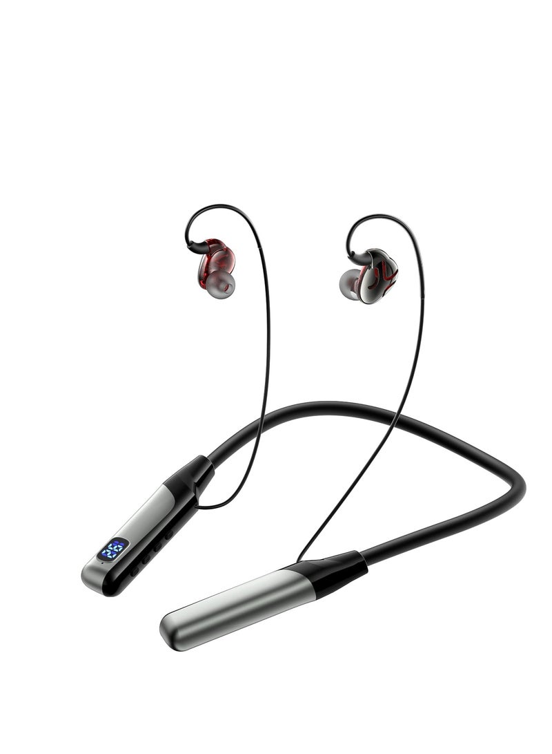 Excefore Neckband Bluetooth Headphone, Wireless Earbuds in-Ear Noise Cancelling HiFi Stereo Clear Headsets, LED Screen Display, Waterproof, Built-in Microphone for Phone Call Music, Black - Image 1
