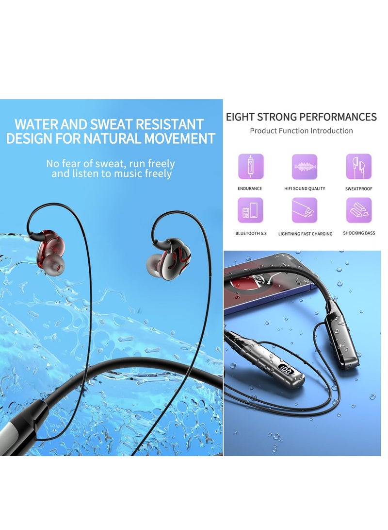 Excefore Neckband Bluetooth Headphone, Wireless Earbuds in-Ear Noise Cancelling HiFi Stereo Clear Headsets, LED Screen Display, Waterproof, Built-in Microphone for Phone Call Music, Black - Image 5