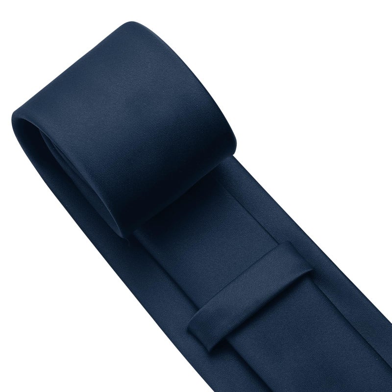 KOOELLE Men's Tie Solid Pure Color Plain Formal Navy Blue Ties For Men - Image 4