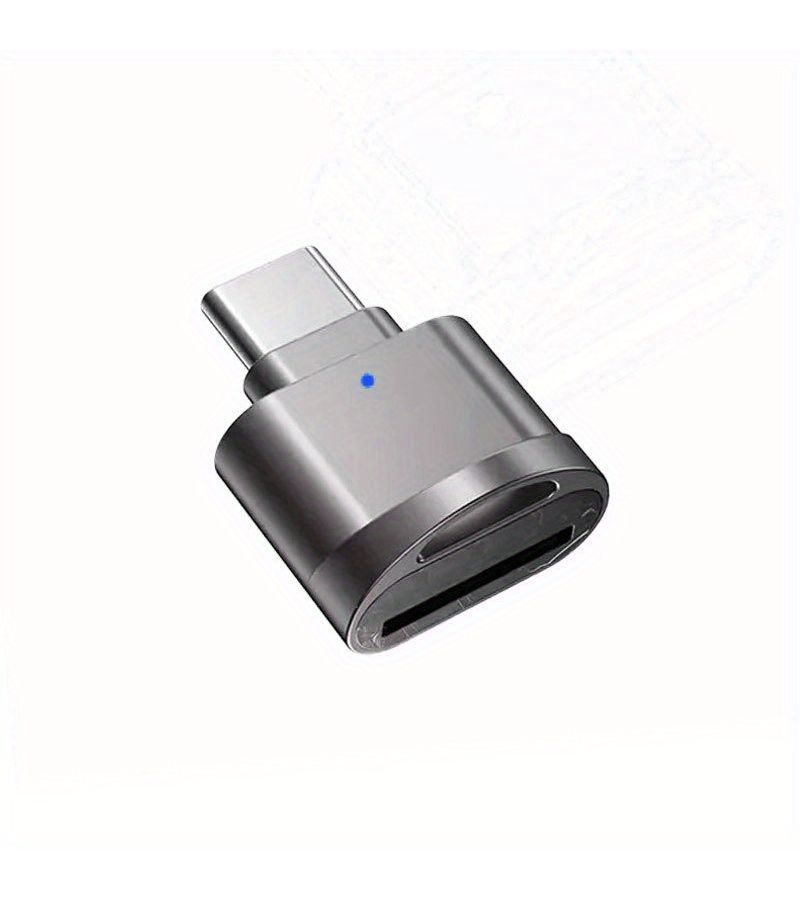 قارئ بطاقات USB C TF محمول مع محول OTG، مع محول USB A لهاتف أندرويد وكاميرا ولابتوب، قارئ بطاقات من النوع C الصغير المصنوع من المعدن، رمادي. - Image 1