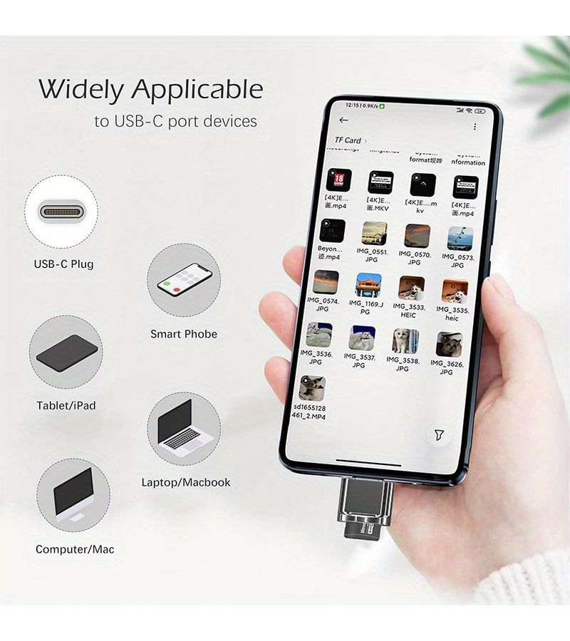 قارئ بطاقات USB C TF محمول مع محول OTG، مع محول USB A لهاتف أندرويد وكاميرا ولابتوب، قارئ بطاقات من النوع C الصغير المصنوع من المعدن، رمادي. - Image 3