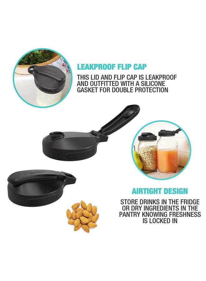 Masontops Multi Top Flip Cap Mason Jar Lids - Regular & Small Mouth - Sip, Pour, Store & More - Leakproof 2-Pack - Image 3