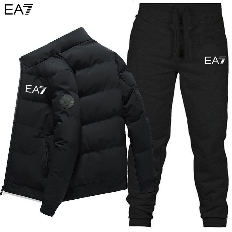 Winter Men'S Stand-Up Collar Cotton Coat + Pants Two-Piece Set Thickeneded Warm Cotton Jacket Zipper Cotton Jacket Suit - Image 4