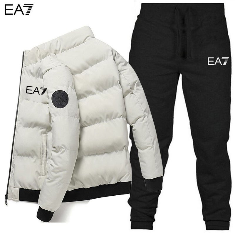 Winter Men'S Stand-Up Collar Cotton Coat + Pants Two-Piece Set Thickeneded Warm Cotton Jacket Zipper Cotton Jacket Suit - Image 5