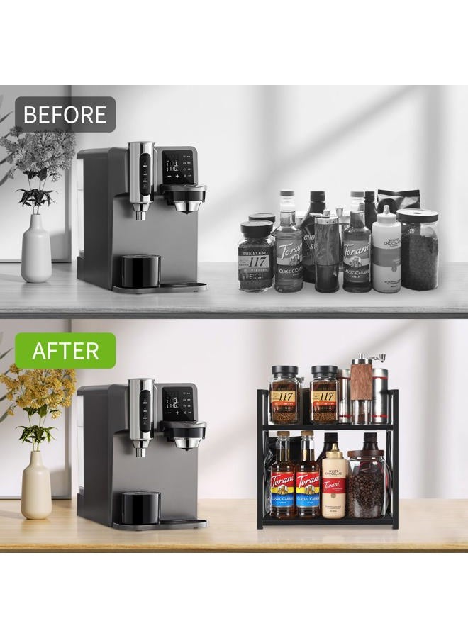 YINMIT Countertop Shelf Organizer,Coffee Bar Accessories,Spice Rack,Coffee Counter Shelf,2 Tier Coffee Organizer Station for Mugs,Cups,Cream,Syrup(Black, Medium) - Image 5
