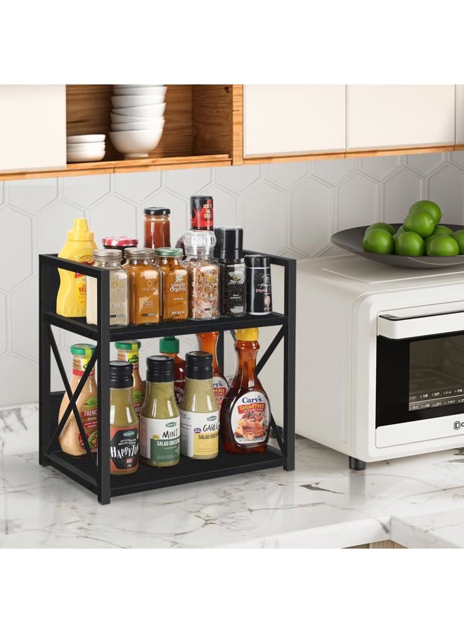 YINMIT Countertop Shelf Organizer,Coffee Bar Accessories,Spice Rack,Coffee Counter Shelf,2 Tier Coffee Organizer Station for Mugs,Cups,Cream,Syrup(Black, Medium) - Image 4