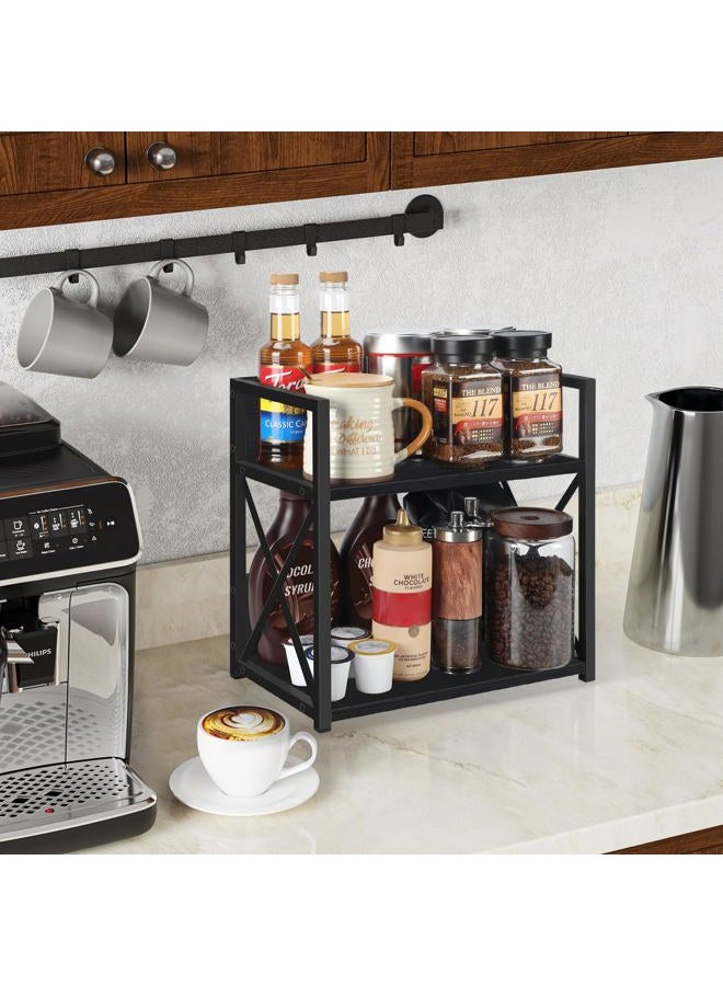 YINMIT Countertop Shelf Organizer,Coffee Bar Accessories,Spice Rack,Coffee Counter Shelf,2 Tier Coffee Organizer Station for Mugs,Cups,Cream,Syrup(Black, Medium) - Image 2