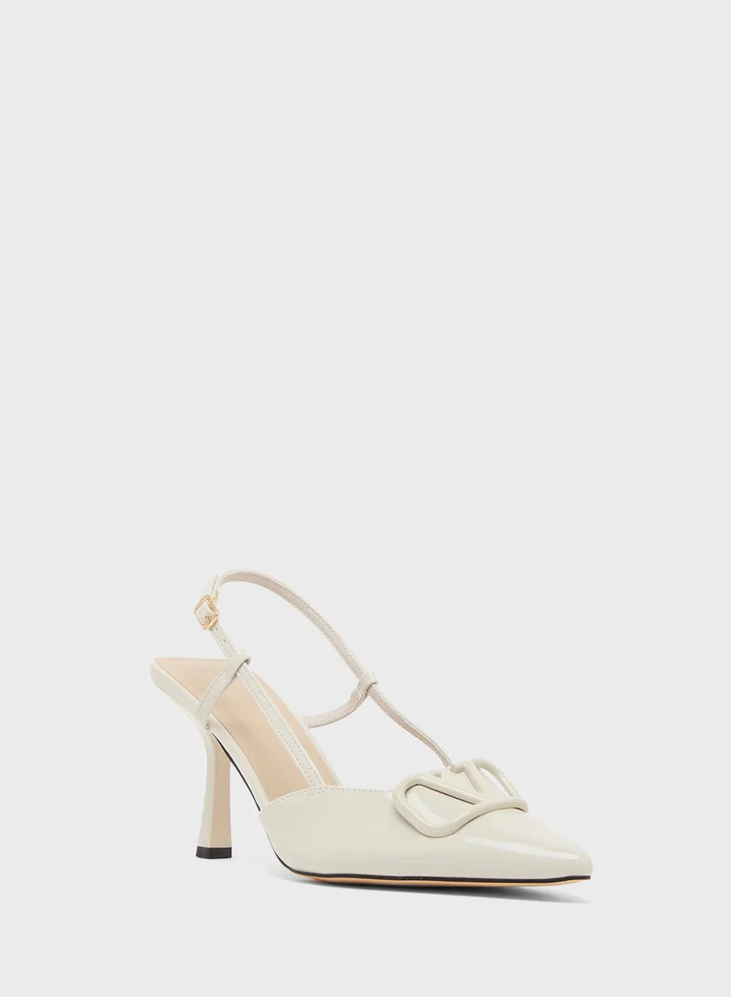 Truffle Heeled Pumps With Sling Back Strap