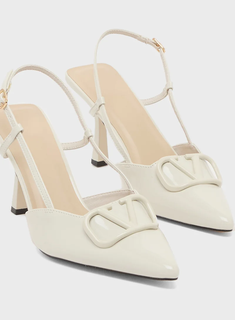 Truffle Heeled Pumps With Sling Back Strap