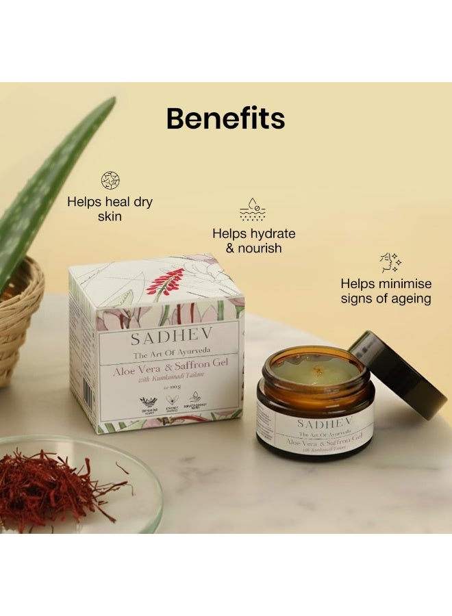 Sadhev Aloe Vera & Saffron Gel with Kumkumadi Tailam | Organic Aloe Vera Gel & Brightening Moisturizer for Face | Pure Gel Moisturizer for Women & All Skin Types -50gm - Image 4