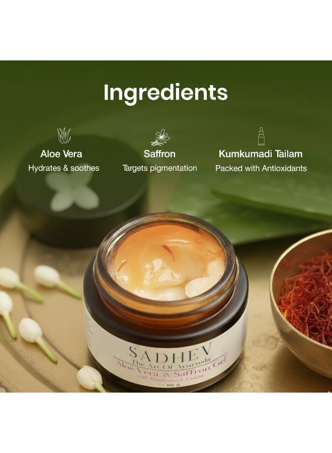 Sadhev Aloe Vera & Saffron Gel with Kumkumadi Tailam | Organic Aloe Vera Gel & Brightening Moisturizer for Face | Pure Gel Moisturizer for Women & All Skin Types -50gm - Image 3