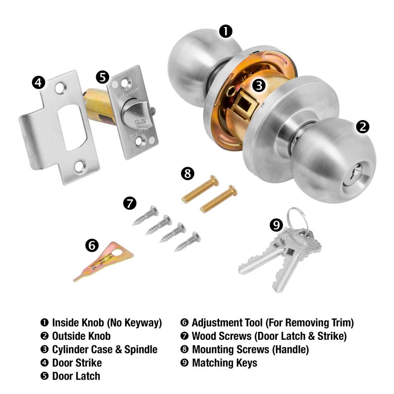 Master Lock BLC0232DKA4 Storeroom Cylindrical Ball Knob, Commercial Grade 2, Brushed Chrome Finish - Image 2