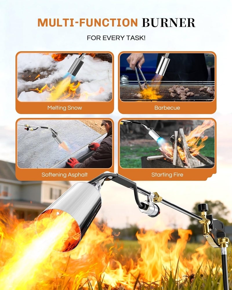 WELLUCK Propane Torch Weed Burner, Weed Torch 340,000 BTU Flamethrower with QCC 11.5FT Hose, Heavy Duty Blow Torch with Self Igniter for Weeding, Barbecue, Asphalt, Snow Melting - Image 4