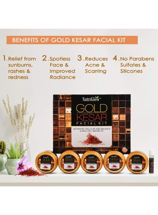 NutriGlow Gold Kesar Facial Kit (250gm + 10ml) with Bleach Cream (43gm) & Face Wash (65ml), All Skin Types (Pack Of 3) - Image 2