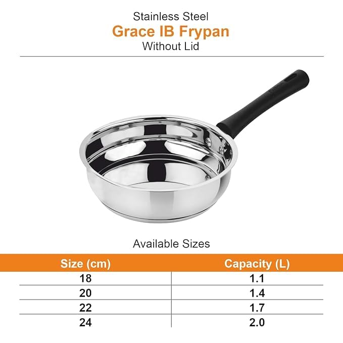Prabha Heavy Gauge Bottom Encapsulated Base Induction Base Stainless Steel Frypan, Fry pan, Cookware Pan, Frying Pan with Lid, Capacity 1.7L and Size 22cm - Image 3