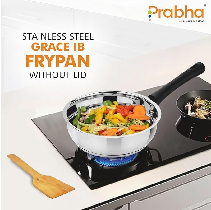 Prabha Heavy Gauge Bottom Encapsulated Base Induction Base Stainless Steel Frypan, Fry pan, Cookware Pan, Frying Pan with Lid, Capacity 1.7L and Size 22cm - Image 2