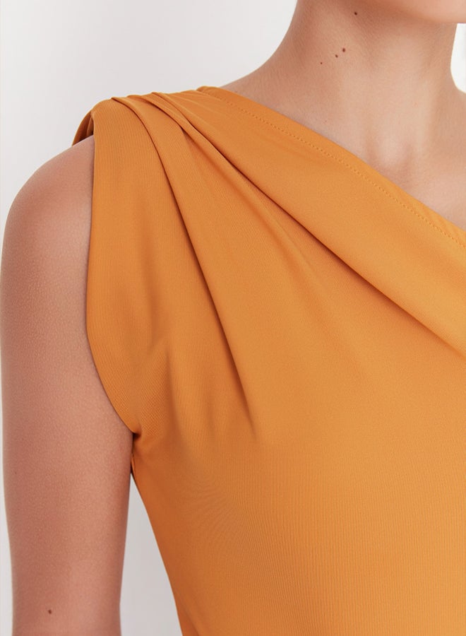 trendyol Asymmetric Collar Elastic Knitted Bodysuit with Snaps at the Bottom - Image 3