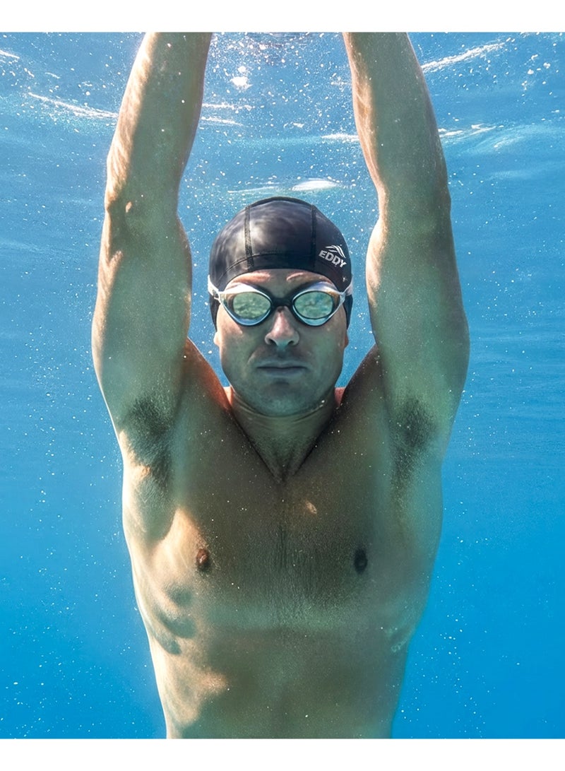 إيدي سبورتس قبعة السباحة EDDY للبالغين – للرجال والنساء، مناسب للشعر الطويل، خفيف الوزن من قماش مطلي بـ PU، مريح ومقاوم للماء، مثالي للمسبح، الشاطئ والتدريبات الرياضية - Image 4