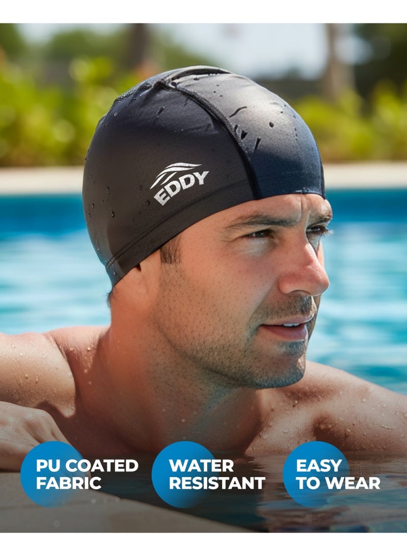 إيدي سبورتس قبعة السباحة EDDY للبالغين – للرجال والنساء، مناسب للشعر الطويل، خفيف الوزن من قماش مطلي بـ PU، مريح ومقاوم للماء، مثالي للمسبح، الشاطئ والتدريبات الرياضية - Image 1