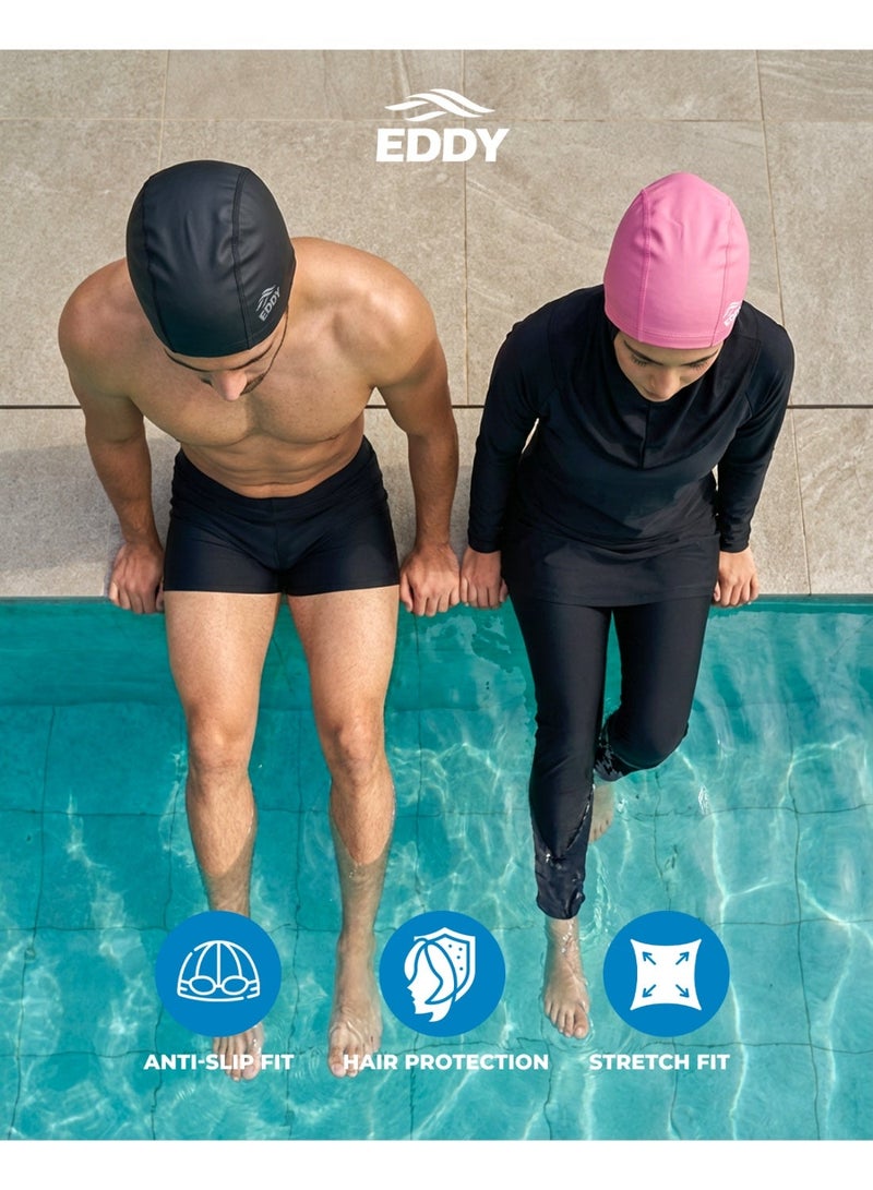 إيدي سبورتس قبعة السباحة EDDY للبالغين – للرجال والنساء، مناسب للشعر الطويل، خفيف الوزن من قماش مطلي بـ PU، مريح ومقاوم للماء، مثالي للمسبح، الشاطئ والتدريبات الرياضية - Image 3