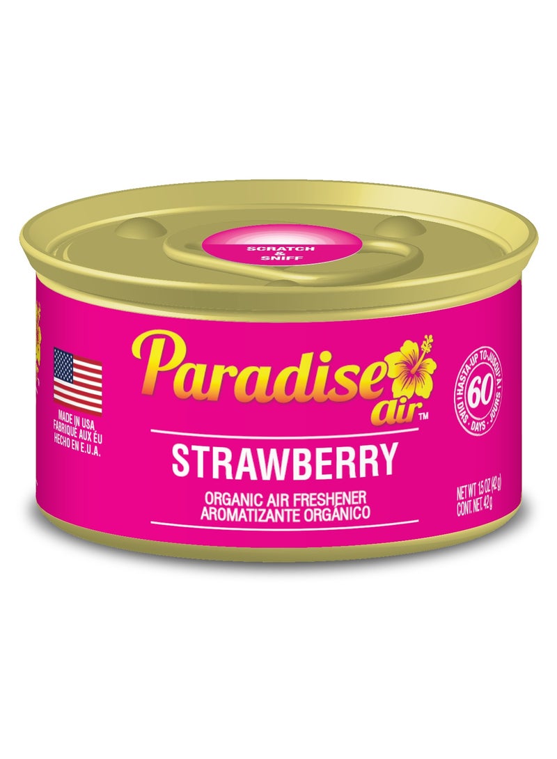 Paradise Air Strawberry Organic Air Freshener - Spill-Proof Scented Tin for Home, Office & Auto - 1.5oz Can (Made in USA)