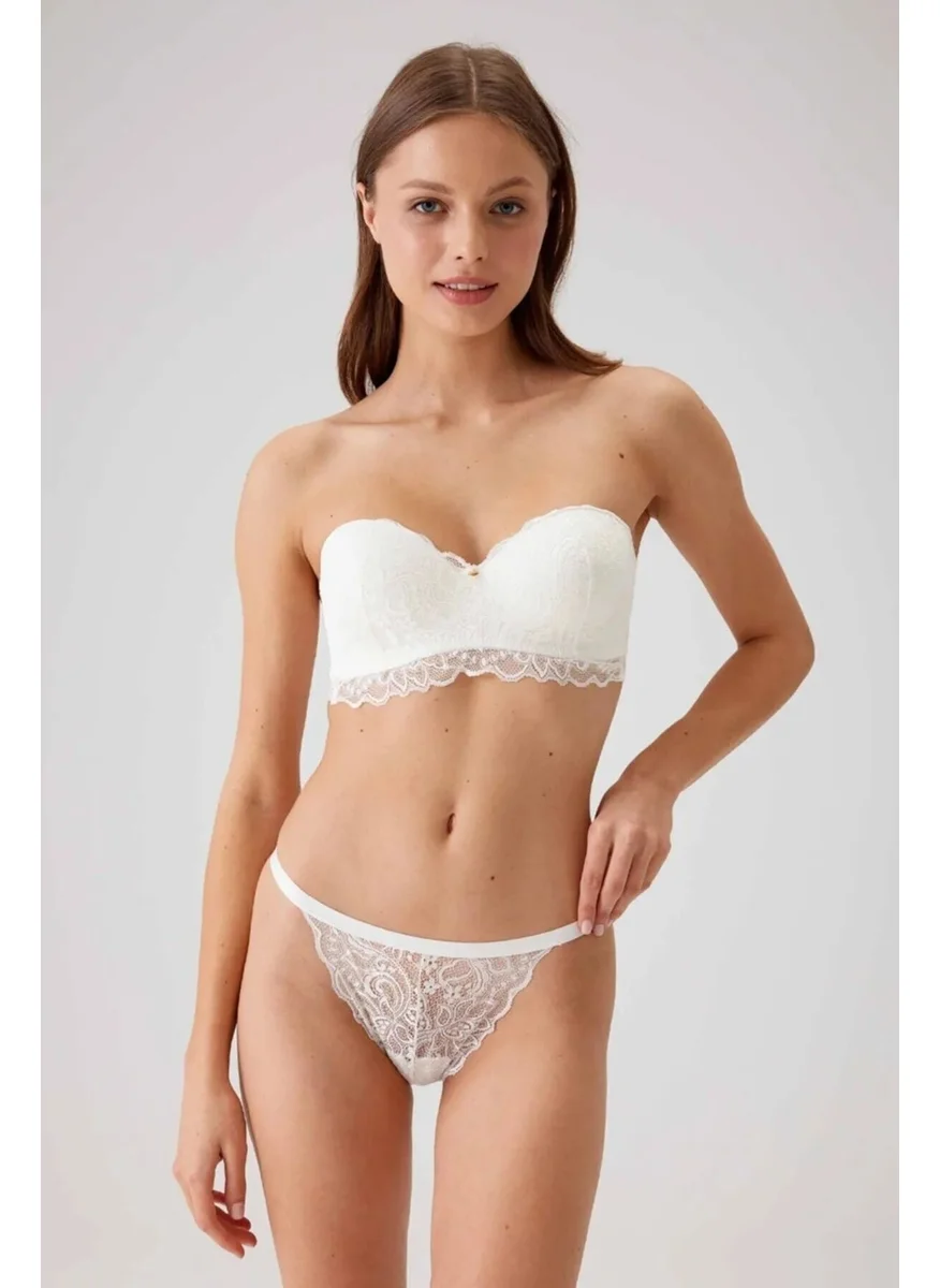 بيير كاردان 4736 Non-supported Strapless Bra Panty Set-Ecru