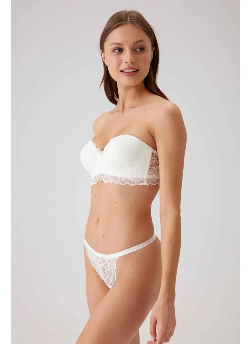 بيير كاردان 4736 Non-supported Strapless Bra Panty Set-Ecru