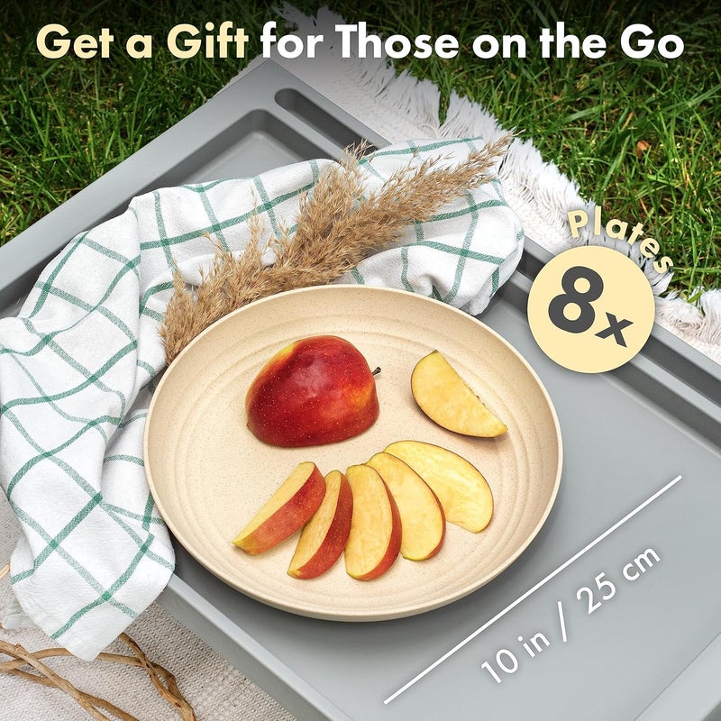FOODLE FOODLE Large Wheat Straw Plates Set  BPA Free  Safety Tested  Dishwasher  Microwave Safe  Reusable  Unbreakable  Perfect for Camping Picnic Camper RV  Outdoor  8pcs - Image 2