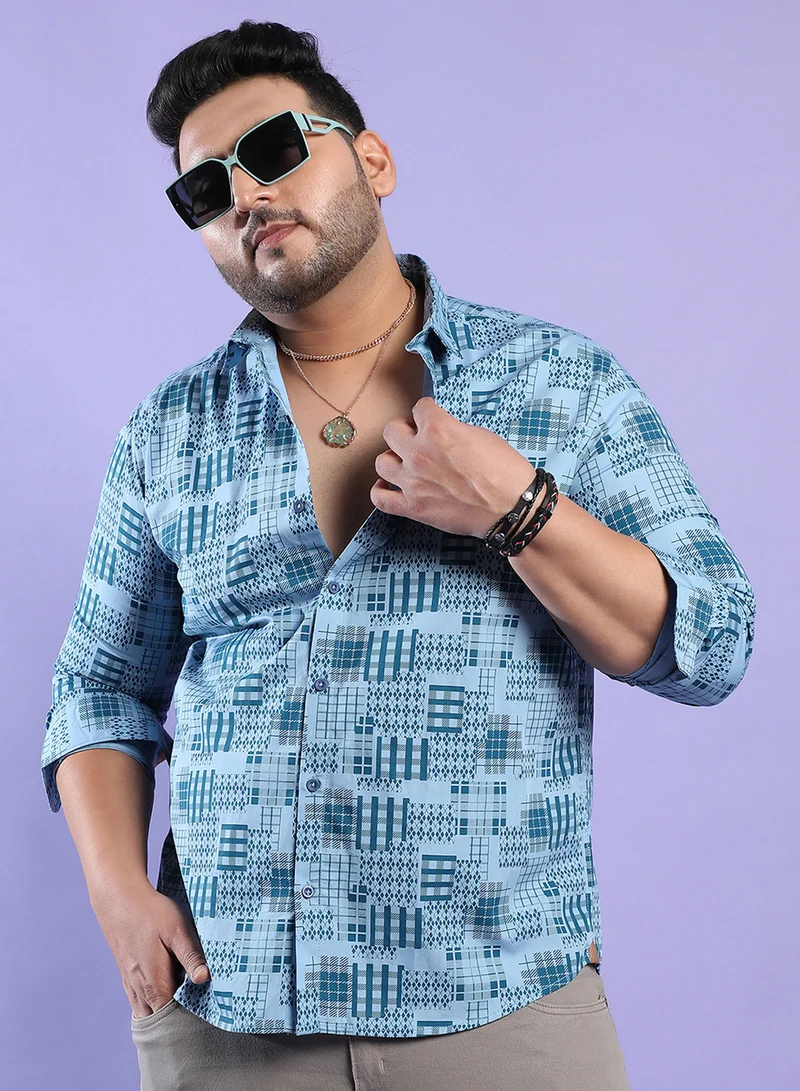 Instafab Plus Instafab Plus Men's Blue Arygle Checkered Block Shirt For Casual Wear | Spread Collar | Long Sleeve | Button Closure | Heavy Rayon Shirt Crafted With Comfort Fit For Everyday Wear