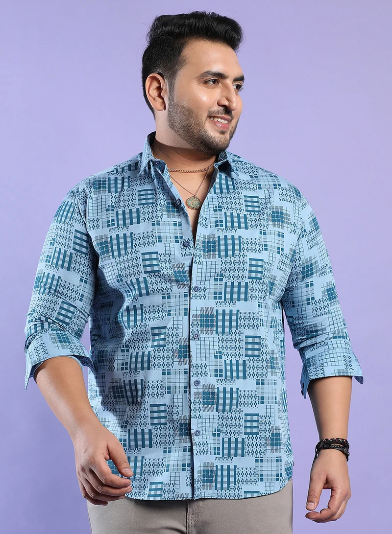 Instafab Plus Instafab Plus Men's Blue Arygle Checkered Block Shirt For Casual Wear | Spread Collar | Long Sleeve | Button Closure | Heavy Rayon Shirt Crafted With Comfort Fit For Everyday Wear