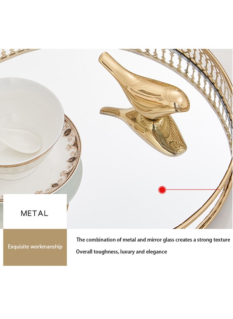 صينية مرآة، طبق عشاء منزلي، صينية تخزين مرآة معدنية، صينية فواكه لطاولة القهوة وغرفة المعيشة، مرآة وصينية معدنية للشاي، لتزيين صينية ذهبية مضادة (مستطيل) - Image 4