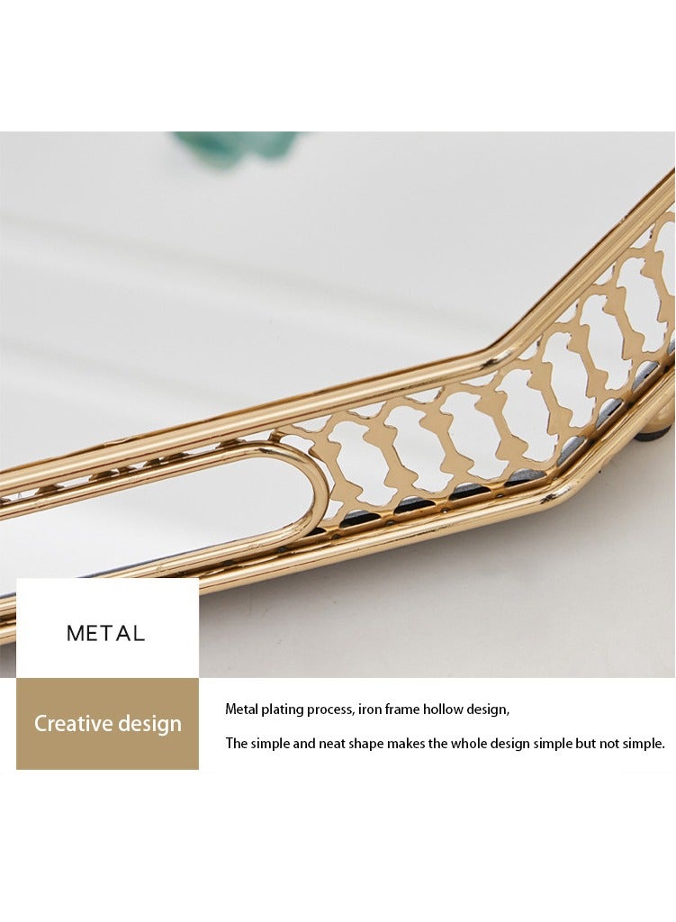 صينية مرآة، طبق عشاء منزلي، صينية تخزين مرآة معدنية، صينية فواكه لطاولة القهوة وغرفة المعيشة، مرآة وصينية معدنية للشاي، لتزيين صينية ذهبية مضادة (مستطيل) - Image 5