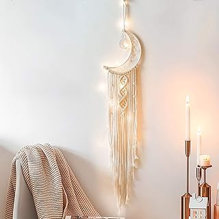 Yimerlen LED Dream Catcher,Beige Handmade Half Circle Moon Design Light up MacramÃƒÂ© Moon Dream Catcher for Boho Wall - Image 1