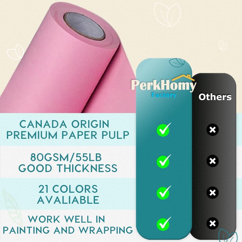 PH PERKHOMY PerkHomy Light Pink Kraft Paper Roll 17.5" x 960" (80') for Gift Wrapping Bouquet Flower Art Painting Craft Writing Packaging Shipping 80GSM 55LB (Light Pink, 17.5" x 80') - Image 3