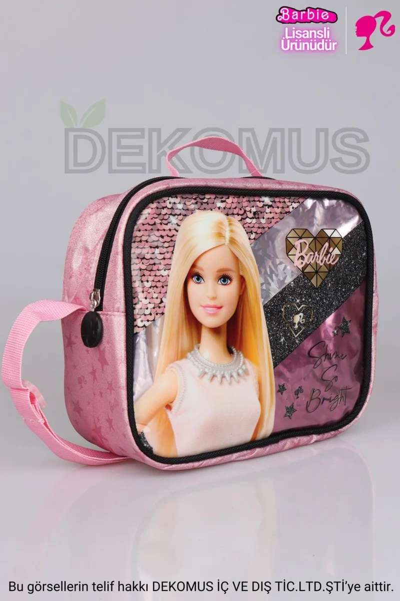 باربي Dekomus Licensed Mysterious Glitter Collection "college" Lunch BAG, 500 ml Water Bottle and Lunch Box Set