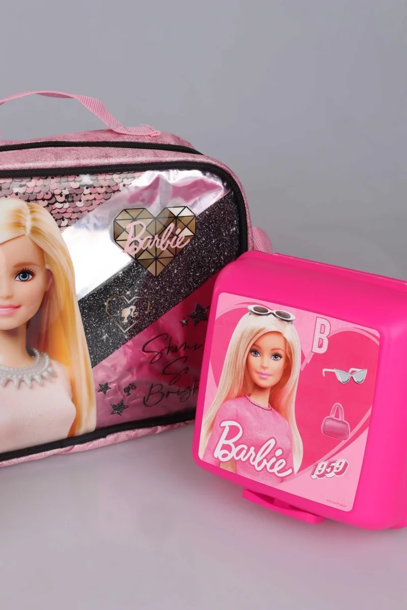 باربي Dekomus Licensed Mysterious Glitter Collection "college" Lunch BAG, 500 ml Water Bottle and Lunch Box Set