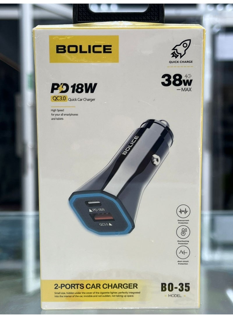 BOLICE B0-35 2-Ports Car Charger 38W Max - Image 1