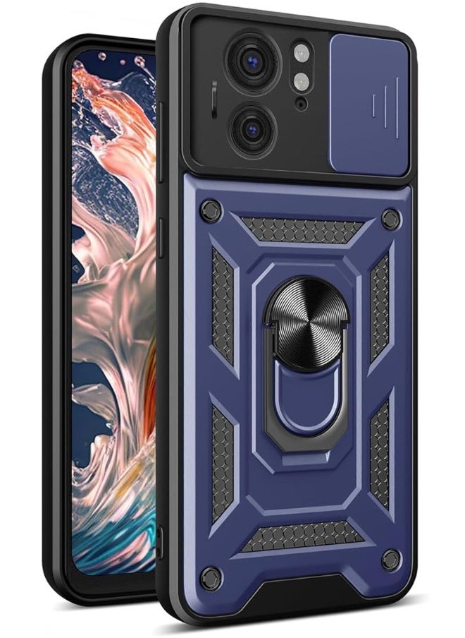 RUGGED SHIELD Motorola Edge 40 Case, Motorola Edge 40 Cover with Slide Camera Cover, Heavy Duty Shockproof Protective Phone Cover Case with Ring Kickstand for Motorola Edge 40 5G 2023, Blue 