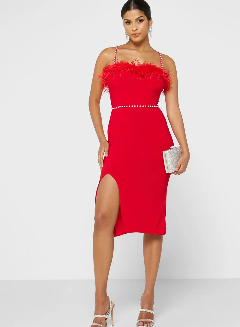 Ella Limited Edition Feather Trim Midi Dress