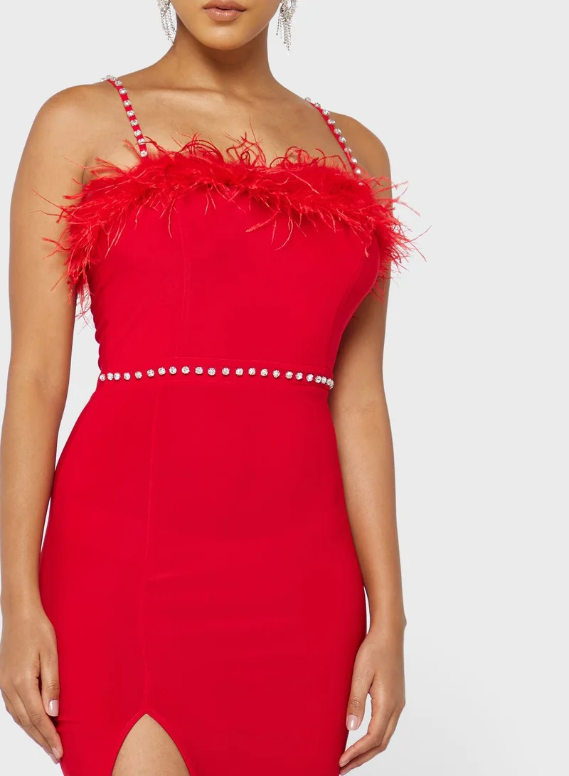Ella Limited Edition Feather Trim Midi Dress