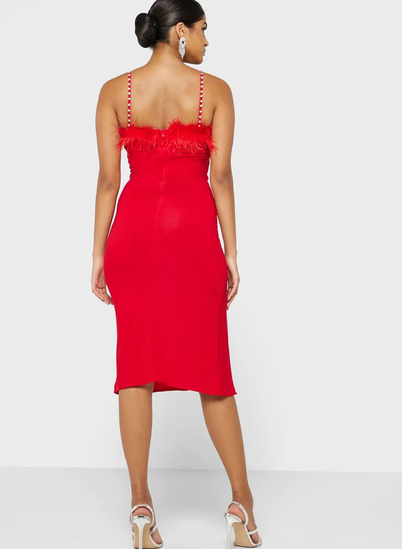 Ella Limited Edition Feather Trim Midi Dress