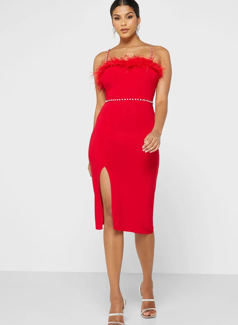 Ella Limited Edition Feather Trim Midi Dress