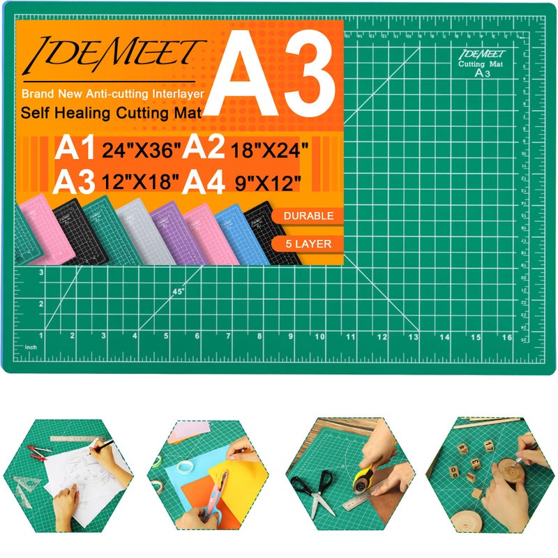 Idemeet Self Healing Cutting Mat, Density-upgraded 18inch x 12inch Sewing Mat for Crafts, 5-Ply Rotary Cutting Board Double-sided for Cutting Quilting Modeling Projects, Green - Image 1